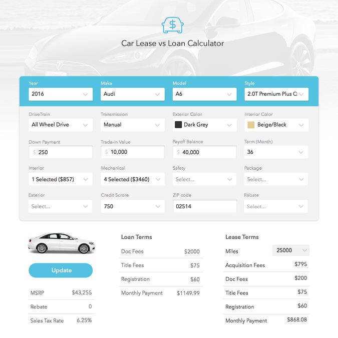 Lease Vs Buy Car Calculator >> Create A Car Lease Vs Loan Calculator Web Page Design Contest Lease Vs Buy Car Calculator >> Create A Car Lease Vs Loan Calculator Web Page Design Contest