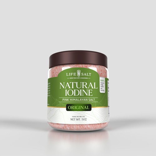 Label for Natural Iodine Pink Himalayan Salt that is fused with Seaweed Design by sougatacreative