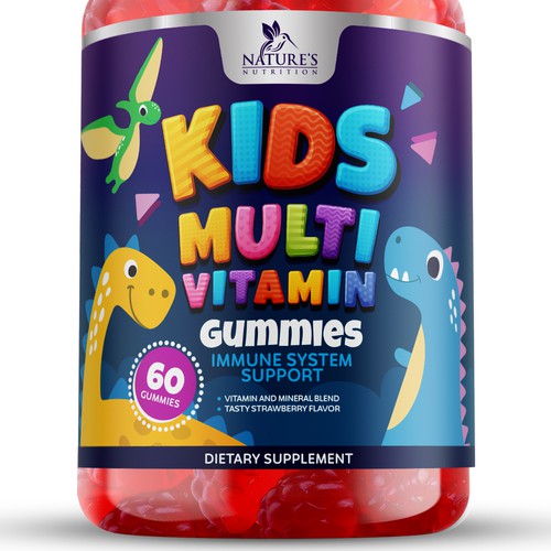 Tasty Kids Multivitamin Gummies Product Label for Nature's Nutrition Design by GayanMH