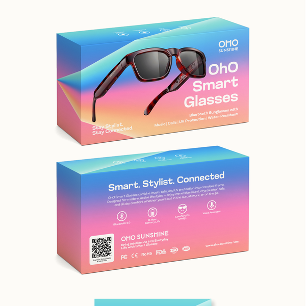 Create a Bold, Gradient Packaging Design for Smart Bluetooth Sunglasses