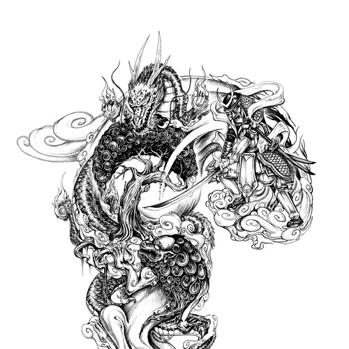 asiatisches S/W-Tattoo /  black&white tattoo asian style Design by simbe