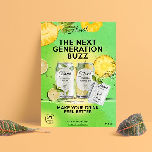 Design Promotional Signage for New Product Launch in US Convenience Store Chain (Floral Beverages) Design by Designer Group