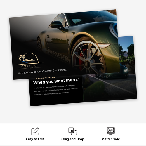 pitch deck for collector car storage & social club, PowerPoint template  contest