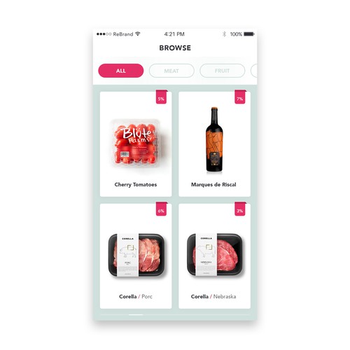 Fun flat app for a supermarket. Design réalisé par Re Brand