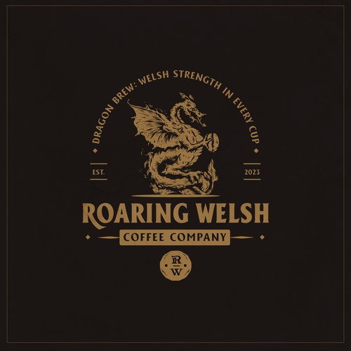 Welsh Coffee Company Logo with Dragon incorporated into the design Design by Evan.C ☆