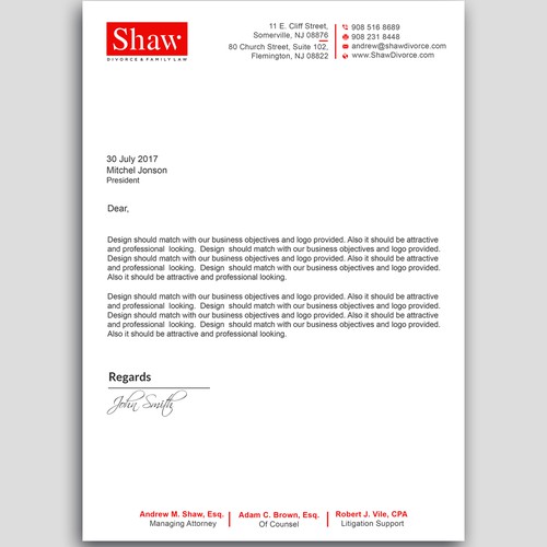 Letterhead for Divorce & Family Law Firm; Modern, Conservative Design Design by PAPRI802030