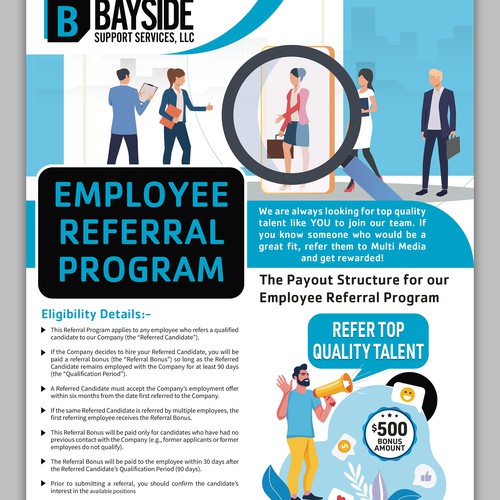 need a flier to announce awesome employee referral program target demo young tech support agents Design by JOHN's_AlphaCreation