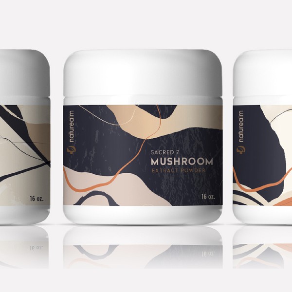 Design by O Ñ A T E titled "Mushroom Powder Packaging Redesign"