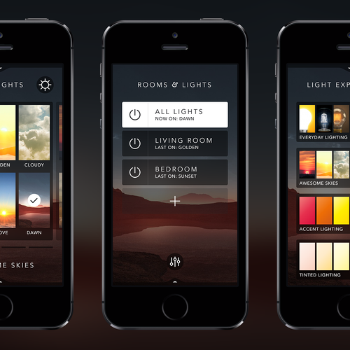 Create an cool, fluid, engaging lighting control app for OnSwitch Lighting Experiences. Design by Sasha Radojevic