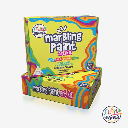 Design a colorful packaging for our new marbling paint art kit for kids Design by Designlifelk