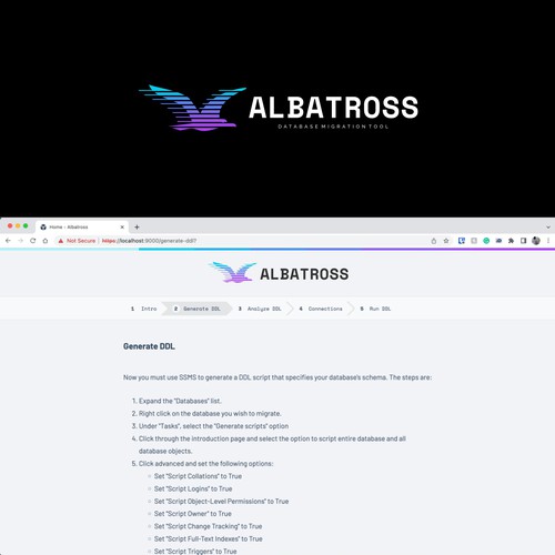 Create a logo for Albatross, a database migration tool. Diseño de R.one