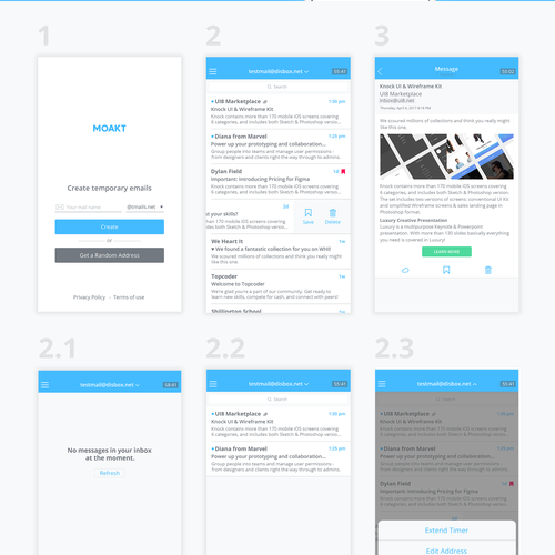 Design a mobile app for a temporary email service-ontwerp door turgunovm