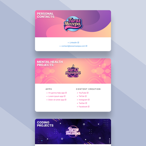 Personal single page website with links organized into categories Design von baliomega