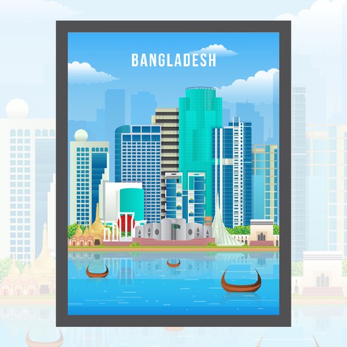 Skyline Wall Art Drawing of Bangladesh Design by Muhiuddin99