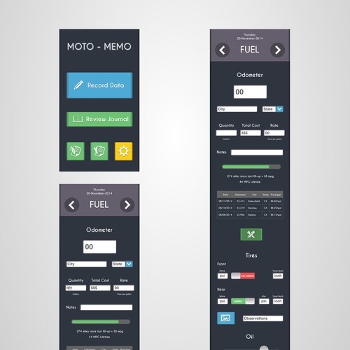 Design the first 3 screens of a new motorcycle note taking app! デザイン by Vladimir Corelj