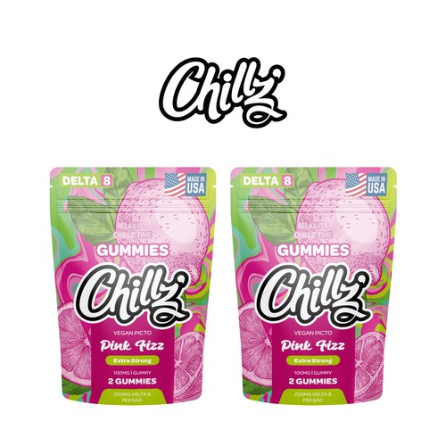 CHILLZ CBD Brand need his new packaging for his DELTA 8 Gummies Design by creationMB