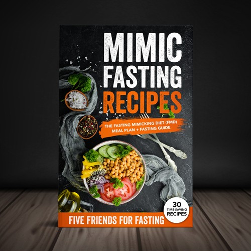 Design a fancy cover+basic layout for an e-book-based recipe book for the new fasting technique FMD Design by Yna