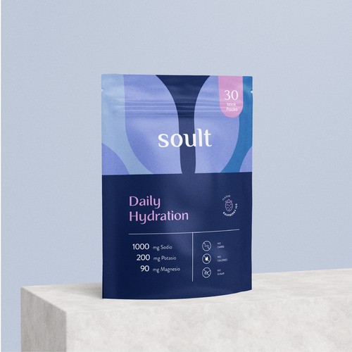 Design eye catching packaging for a premium hydration powder based in USA Design by @theevergrace