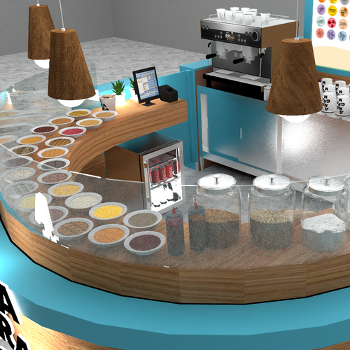 Design a 3D render for food serving kiosk Design by Ann Davis