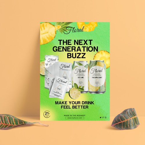 Design Promotional Signage for New Product Launch in US Convenience Store Chain (Floral Beverages) Design by Designer Group