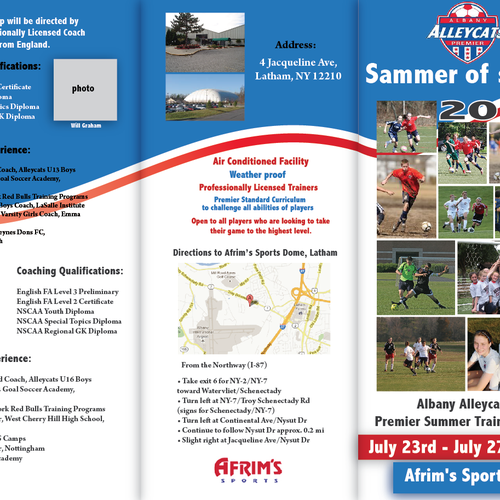 Soccer Camp Brochure wanted for Albany Alleycats Premier Soccer Club Réalisé par Natalia Malyugina