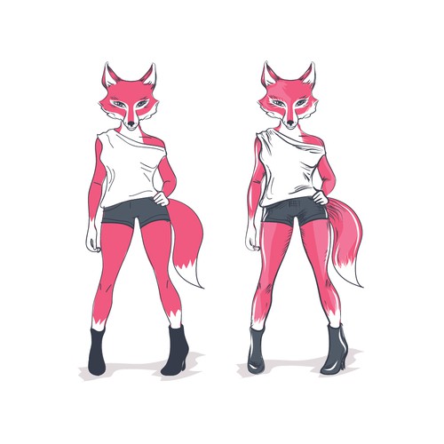 Create a fun, sexy, female, humanoid-fox character/icon for Foxy Design by micilijana