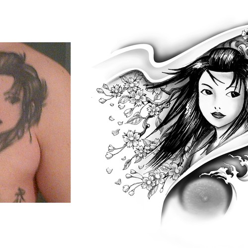 asiatisches S/W-Tattoo /  black&white tattoo asian style Design by simbe