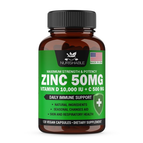 We need a "beautiful bottle label" for Zinc and Vitamin D3 supplement - Redesign Design by Fredrick Balois