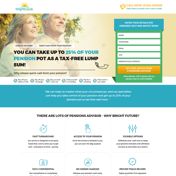 Landing page for financial lending