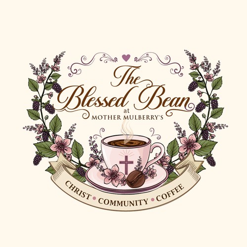 "The Blessed Bean at Mother Mulberry's" winning Logo & business card