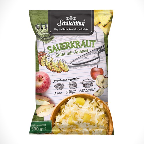 Stayin alife - Refresh an old fashion package for Salad with Sauerkraut, Pineapple and Apple-ontwerp door Jdodo