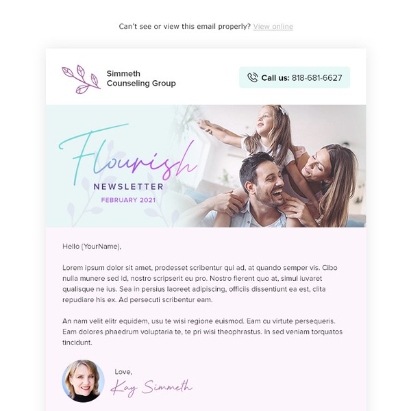 Email design for Simmeth Counseling Group
