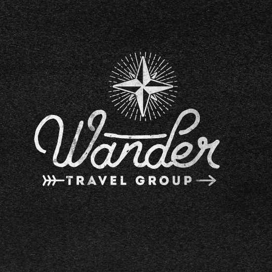 Wanderlust logo with the title 'Create a clean vintage brand for new company "Wander Travel Group"'