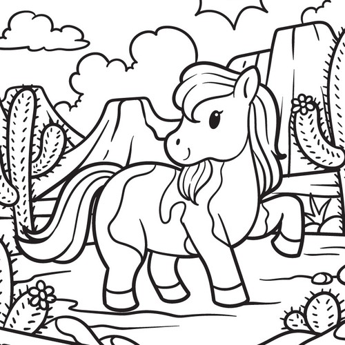 Cute Kids Coloring Book Cartoon Ponies, French Bulldogs, and one Horse Design by Cassielf