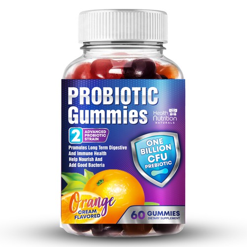 Healthy Probiotic Gummies Label needed for Health Nutrition Design réalisé par By.You