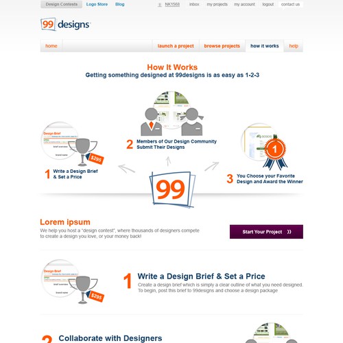 Redesign the “How it works” page for 99designs Design by NK1568
