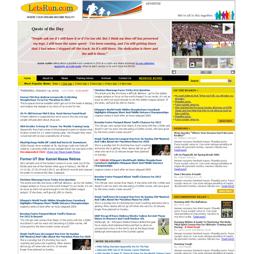 LetsRun.com Homepage Re-Design/Cleanup Diseño de Talahib Design