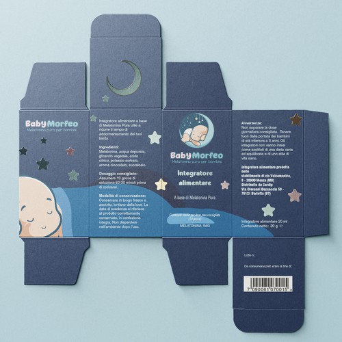 Baby Morfeo -Melatonina per Bambini -  Melatonin Supplement for kids Box and label design Design by Caproche