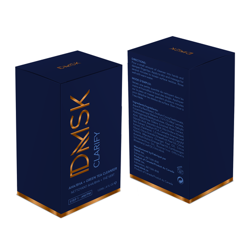 Luxury, high-end product box design for facial cleanser. Design by Leila Amorim