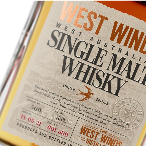 Premium Bottle Label for 12 Year Old Single Malt Bourbon Cask Whisky Design by Saverio Wongher ™