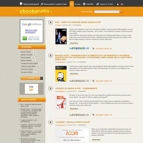 New design with improved usability for EbookGratis.It Réalisé par Huntresss