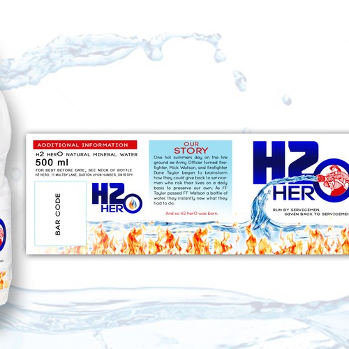 Create a capturing energetic and heroic design bottled water label that captures charitable minds Design by crsmith