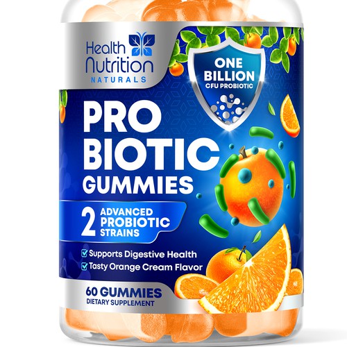 Healthy Probiotic Gummies Label needed for Health Nutrition Design réalisé par rembrandtjurin