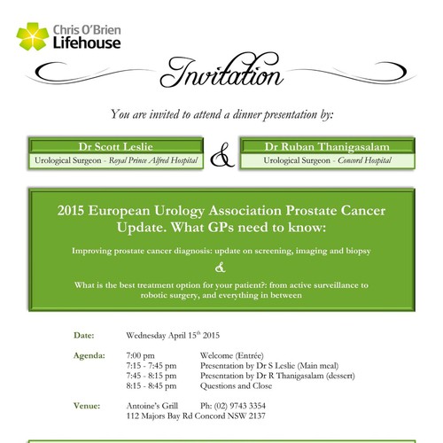 Create an elegantly professional invitation for an educational dinner