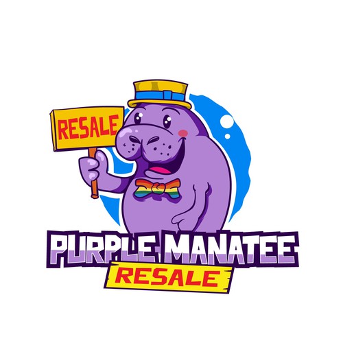 Cute cartoonish purple manatee logo for a resale shop Design by Deduder