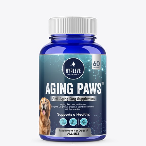 A patented product sophisticated science put into the worlds next best dog supplement attracting wealthier dog owner Product label contest 99designs