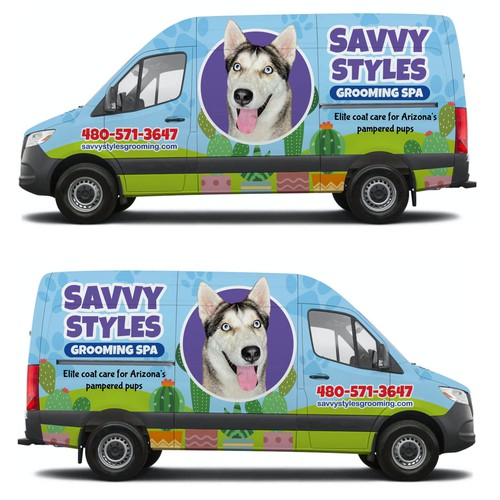 Classy and creative mobile grooming van wrap Design by anthronx