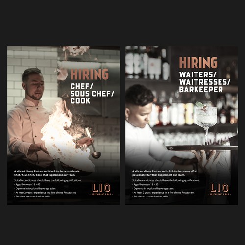 Job recruitment Poster for modern Premium Restaurant Design by Graphic Chef