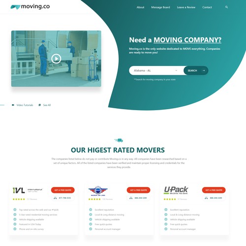 web page for moving related website Design by @designbyFazal