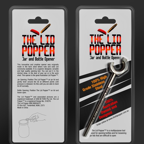 The Lid Popper  (jar and bottle opener) needs packaging Design by Rumon79